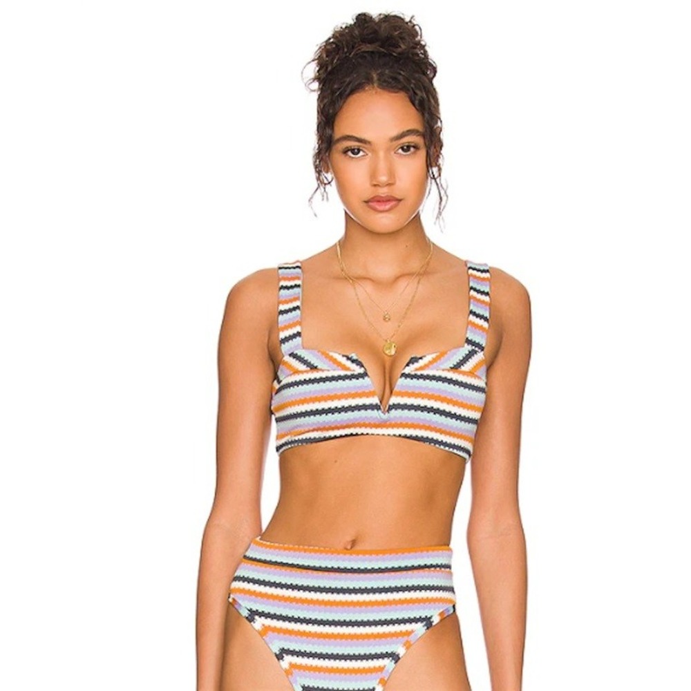 NWT L*Space Anthropologie D Lee Lee Stripe Over The Moon Bikini Swim Top 132421